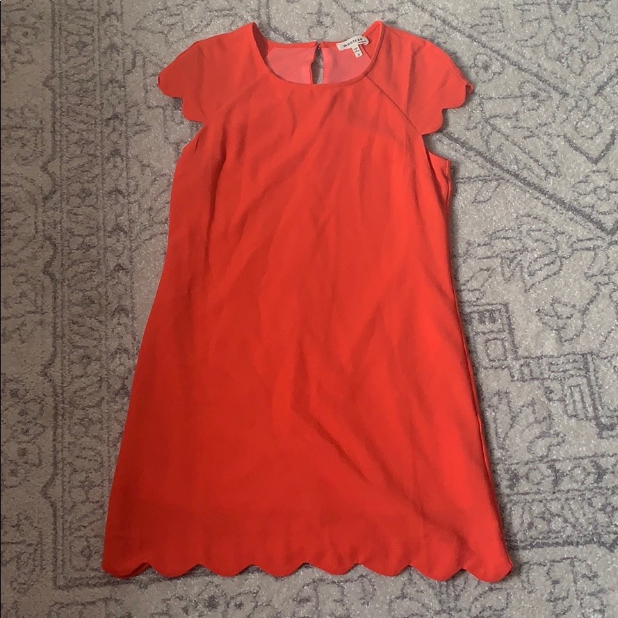 Coral Pink Scallop Sleeve And Hem T-Shirt Dress